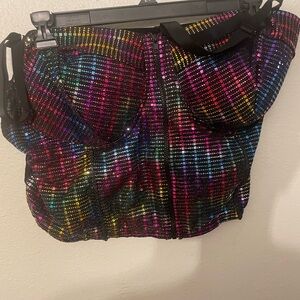 Ashley Stewart Pink and Red Bustier Sequin Corset